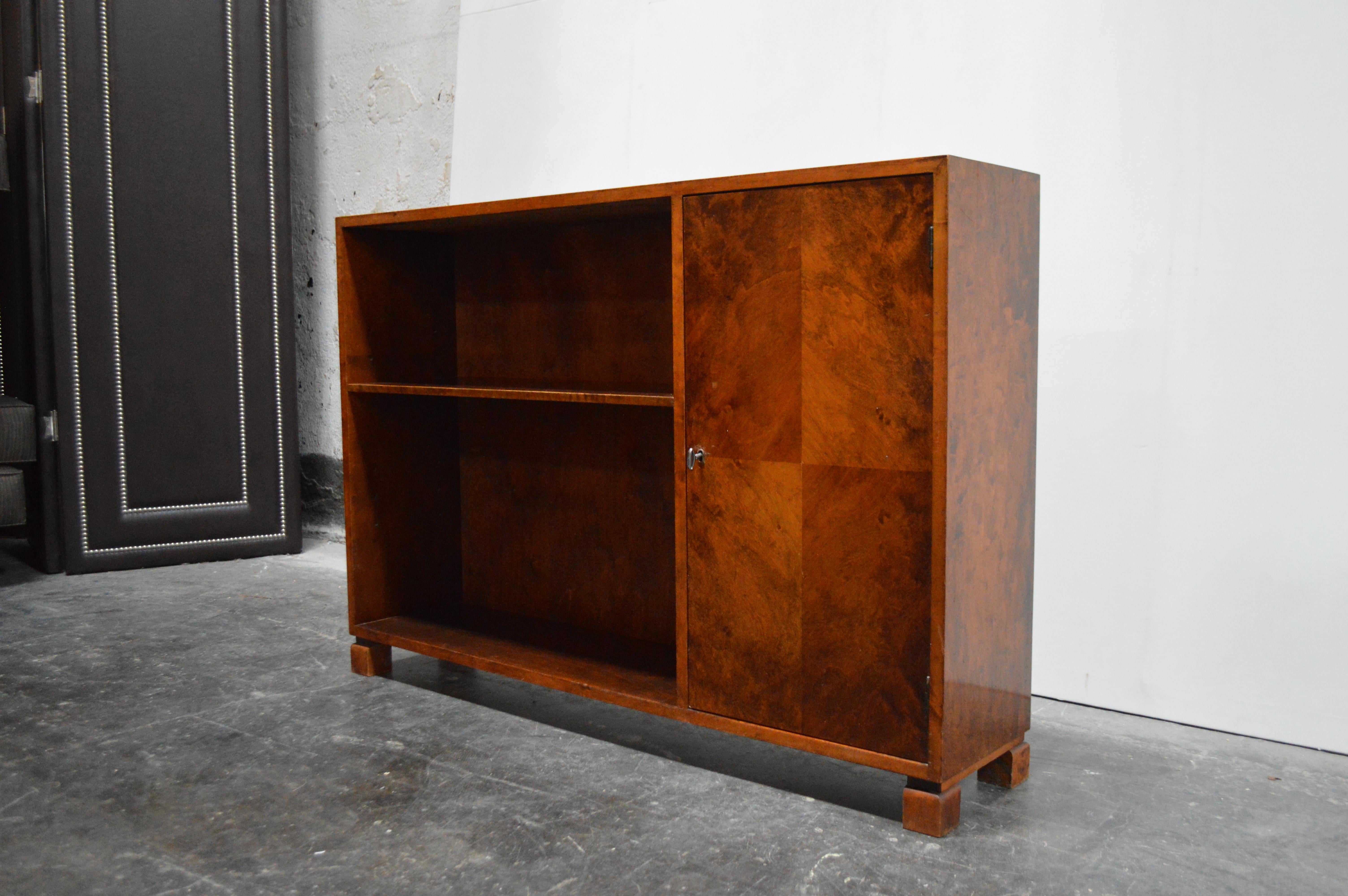 Modern Swedish Art Deco Functionalist Flame Birch Cabinet Bookcase