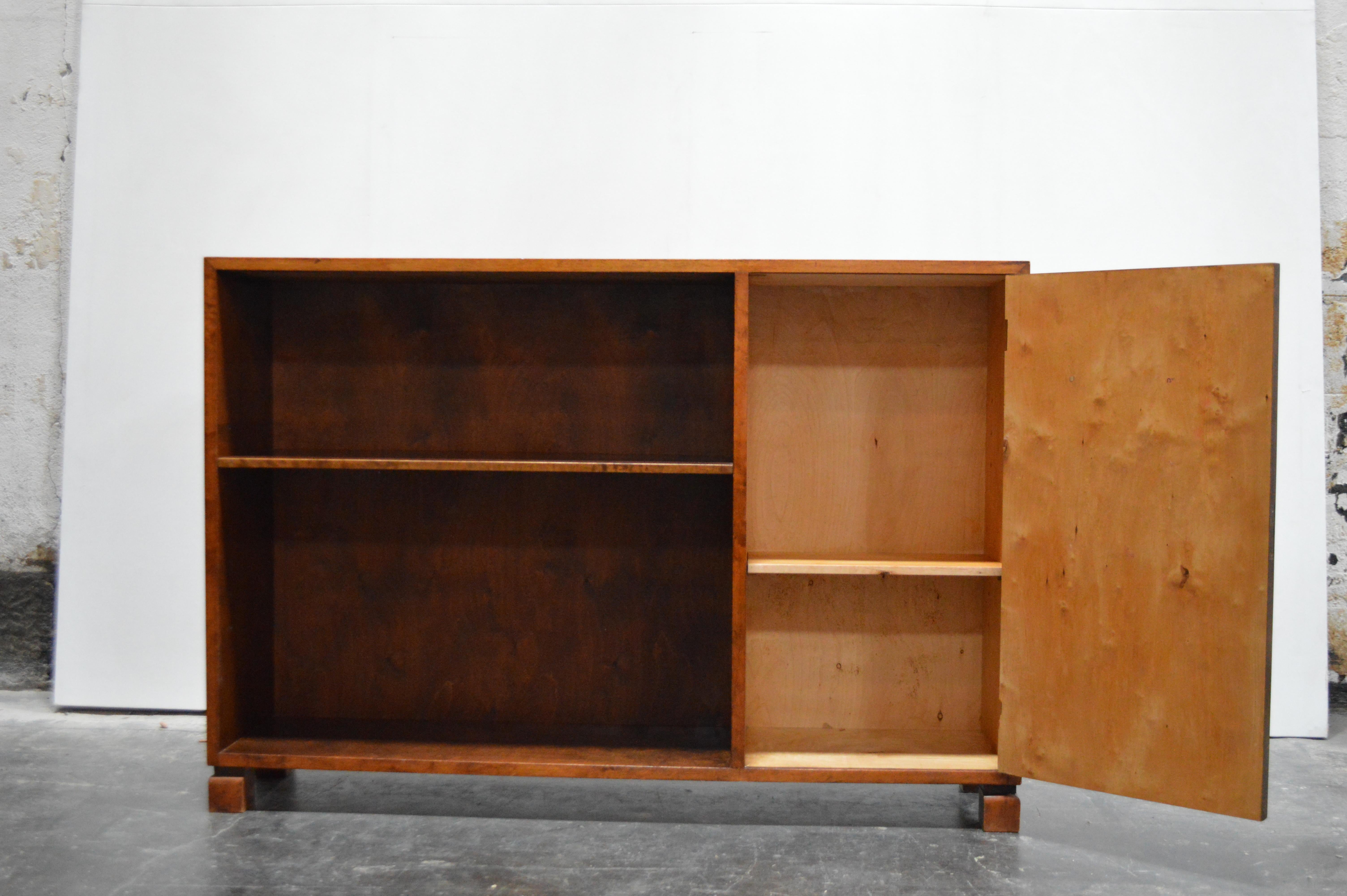 Swedish Art Deco Functionalist Flame Birch Cabinet Bookcase In Good Condition In Atlanta, GA