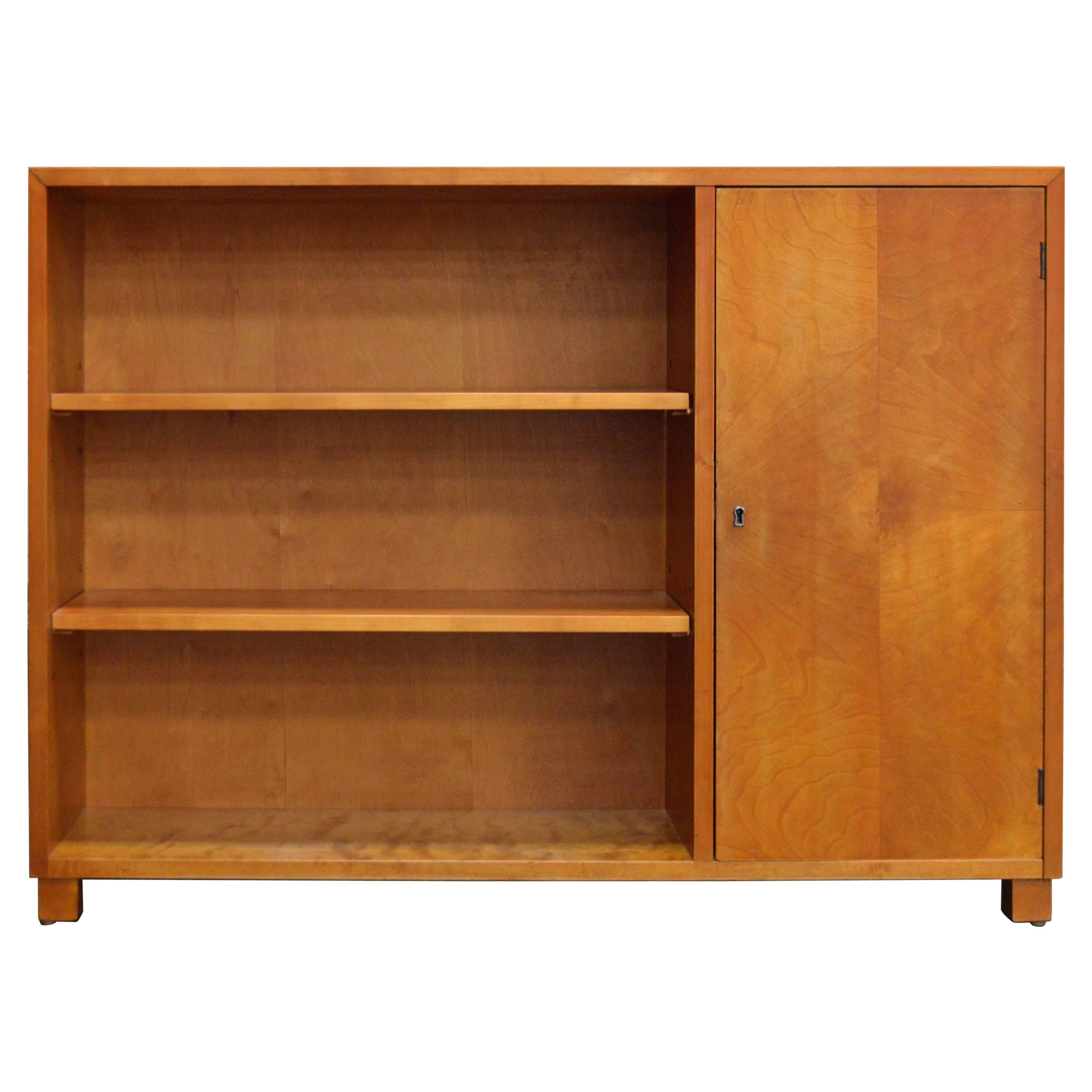 Swedish Art Deco Functionalist Golden Birch Cabinet Bookcase