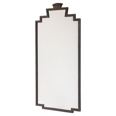 Swedish Art Deco Geometric Bronze Wall Mirror with Shell Crown, 1930s