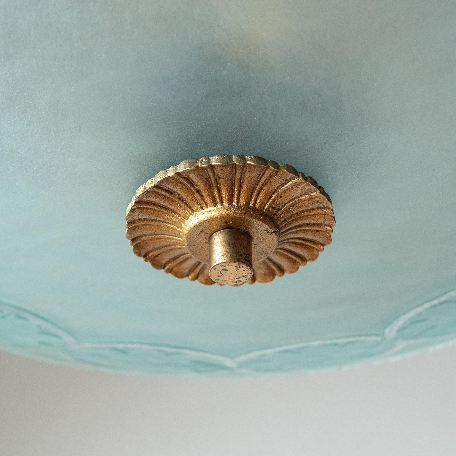 Lampadario svedese in vetro e ottone Art Deco, circa 1940 in vendita 1