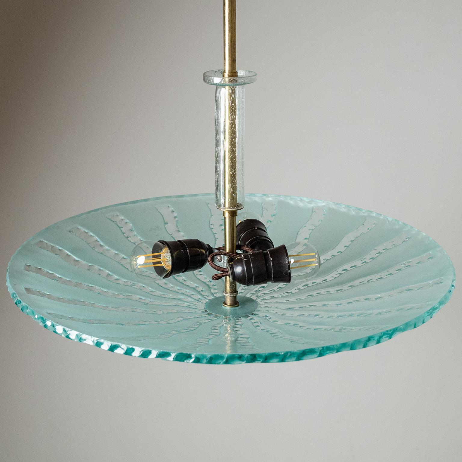 Brass Swedish Art Deco Glass Ceiling Light, 1930s