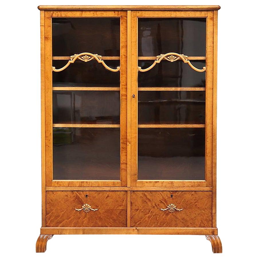 Swedish Art Deco Glass Front Cabinet Marquetry Early 20th Century Vitrine For Sale