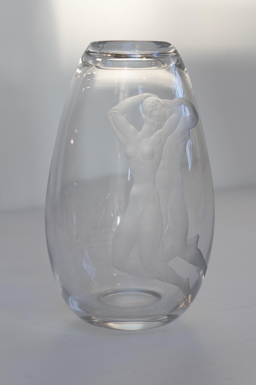 Art Déco Vaso in vetro Swedish Art Glass con coppia di Vicke Lindstrand per Orrefors, 1930. in vendita