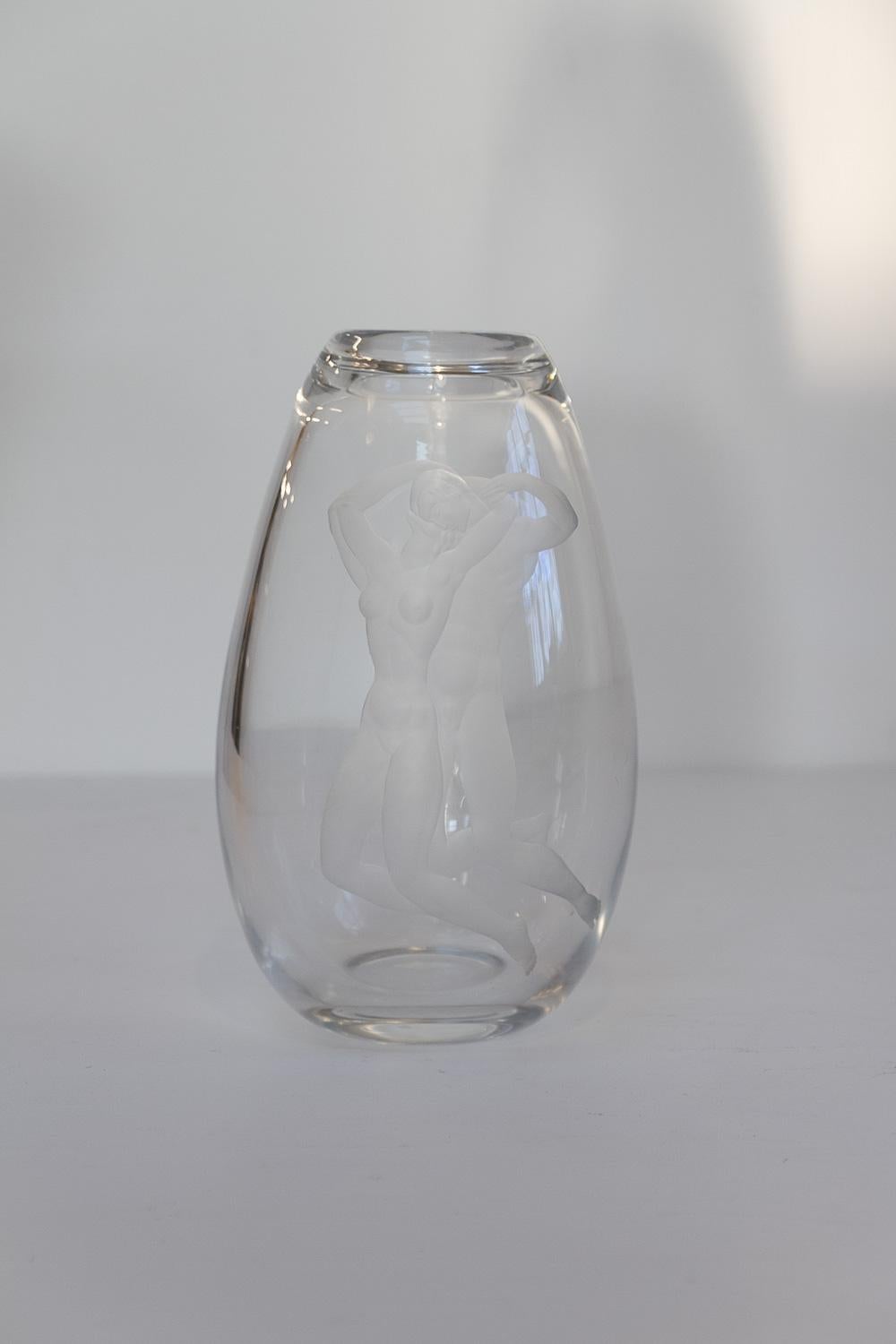 Vaso in vetro Swedish Art Glass con coppia di Vicke Lindstrand per Orrefors, 1930. In condizioni buone in vendita a Asaa, DK
