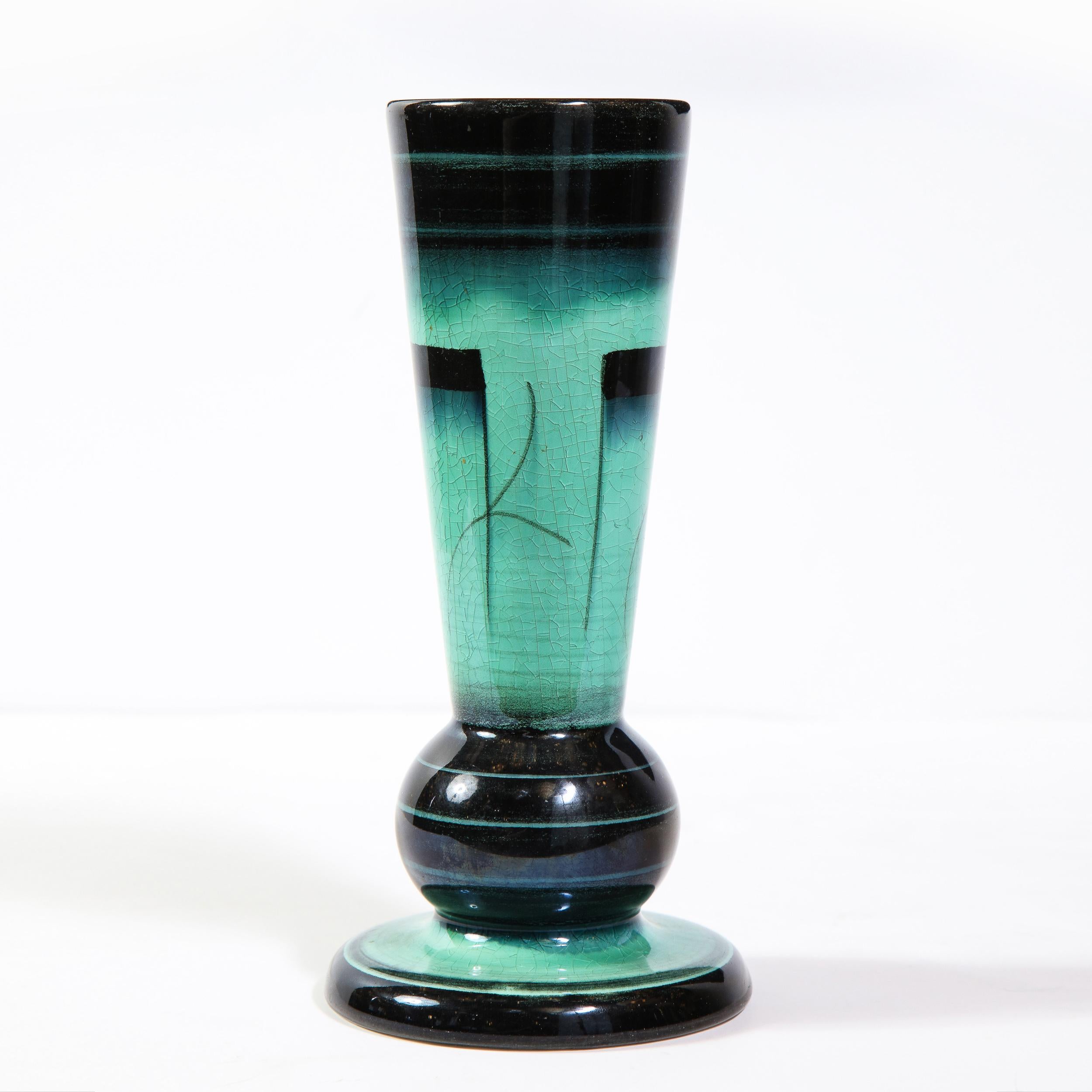 Swedish Art Deco Glazed Ceramic Cylindrical Vase by Ilse Claesson for Rörstrand In Excellent Condition In New York, NY