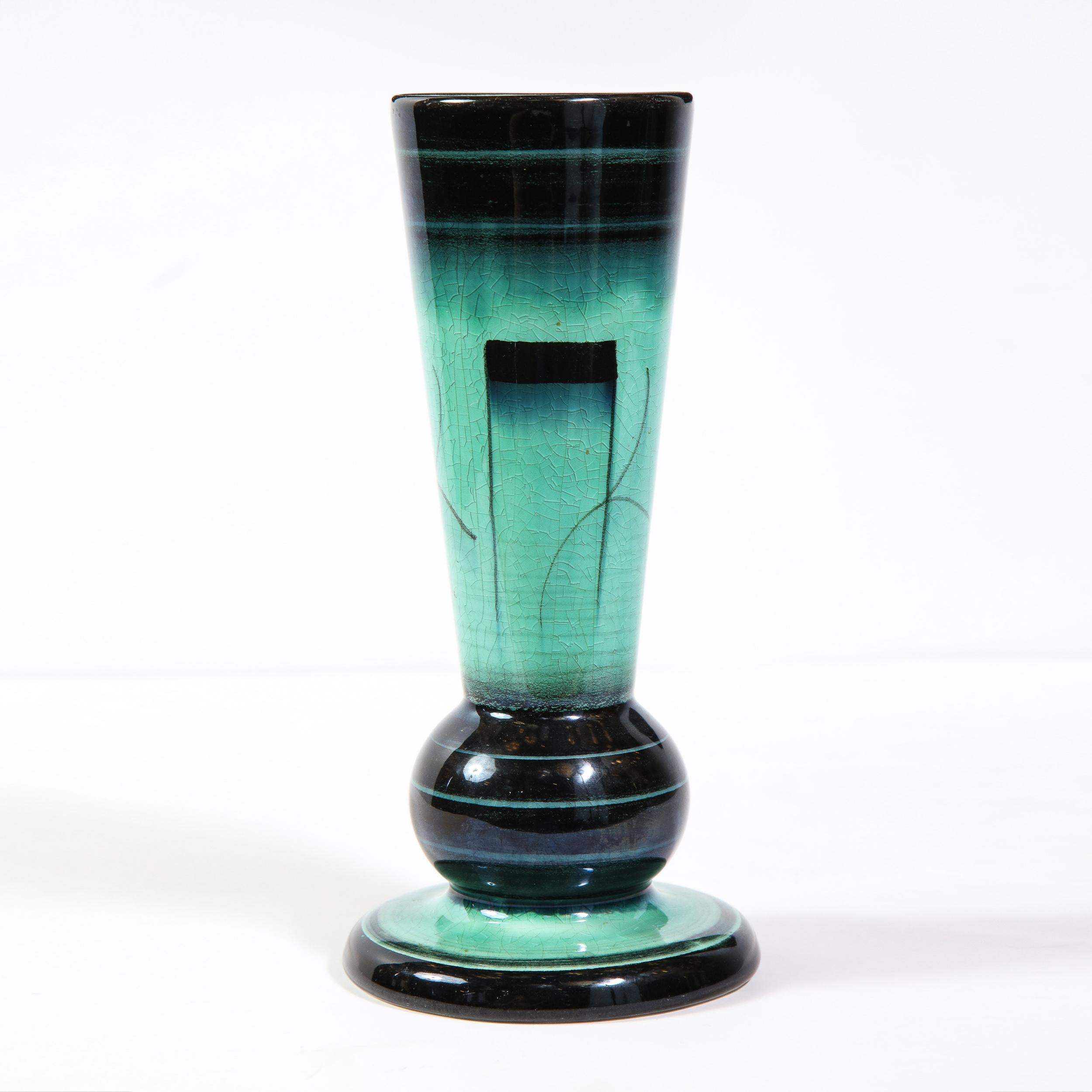 Mid-20th Century Swedish Art Deco Glazed Ceramic Cylindrical Vase by Ilse Claesson for Rörstrand