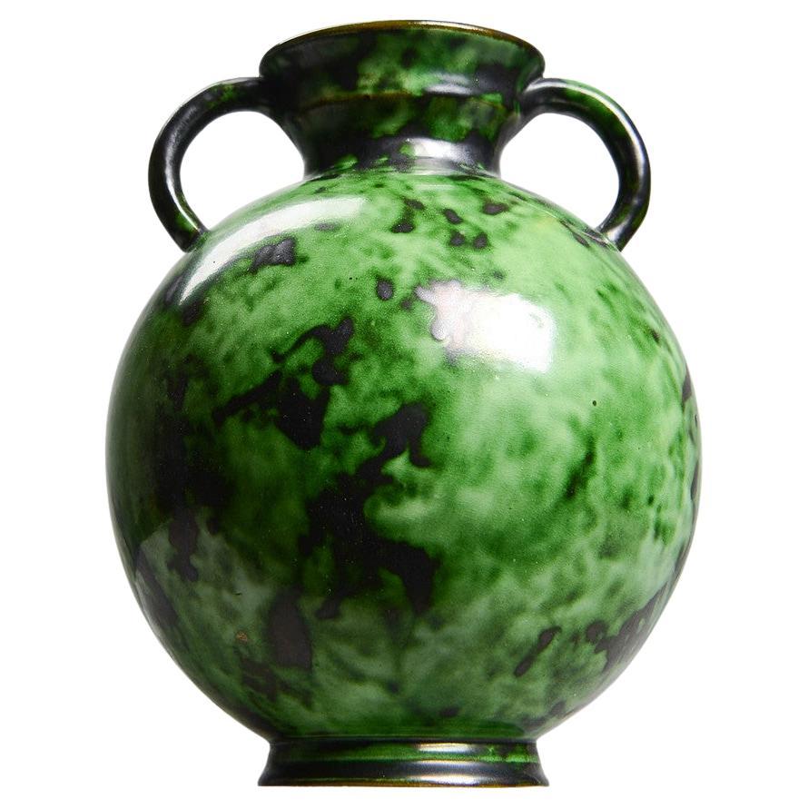 Vaso svedese in ceramica smaltata verde Art Déco - Di Erik Mornils per Nittsjö