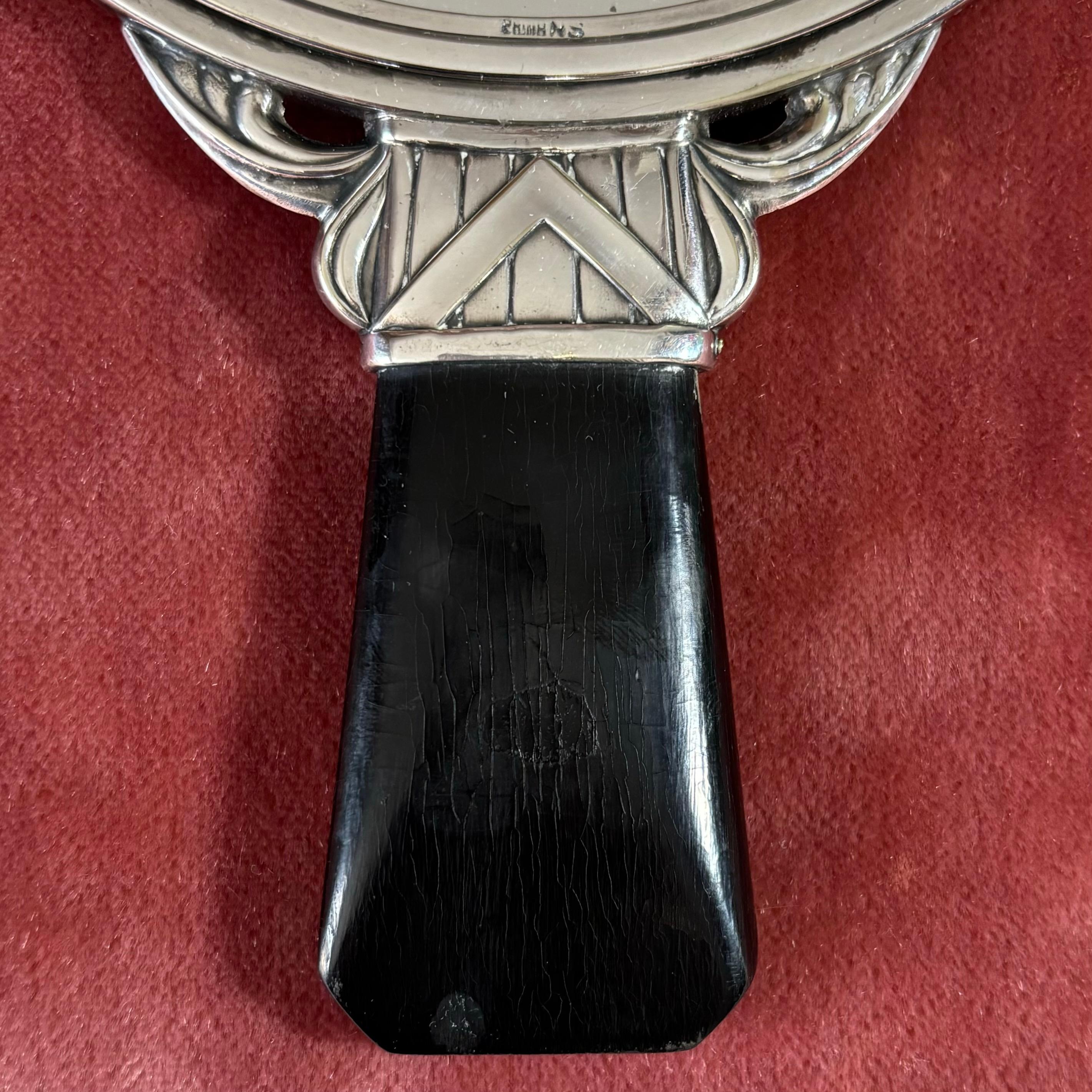 Milieu du XXe siècle Miroir de coiffeuse suédois art déco à main, argent nickel et bois, années 1930 en vente