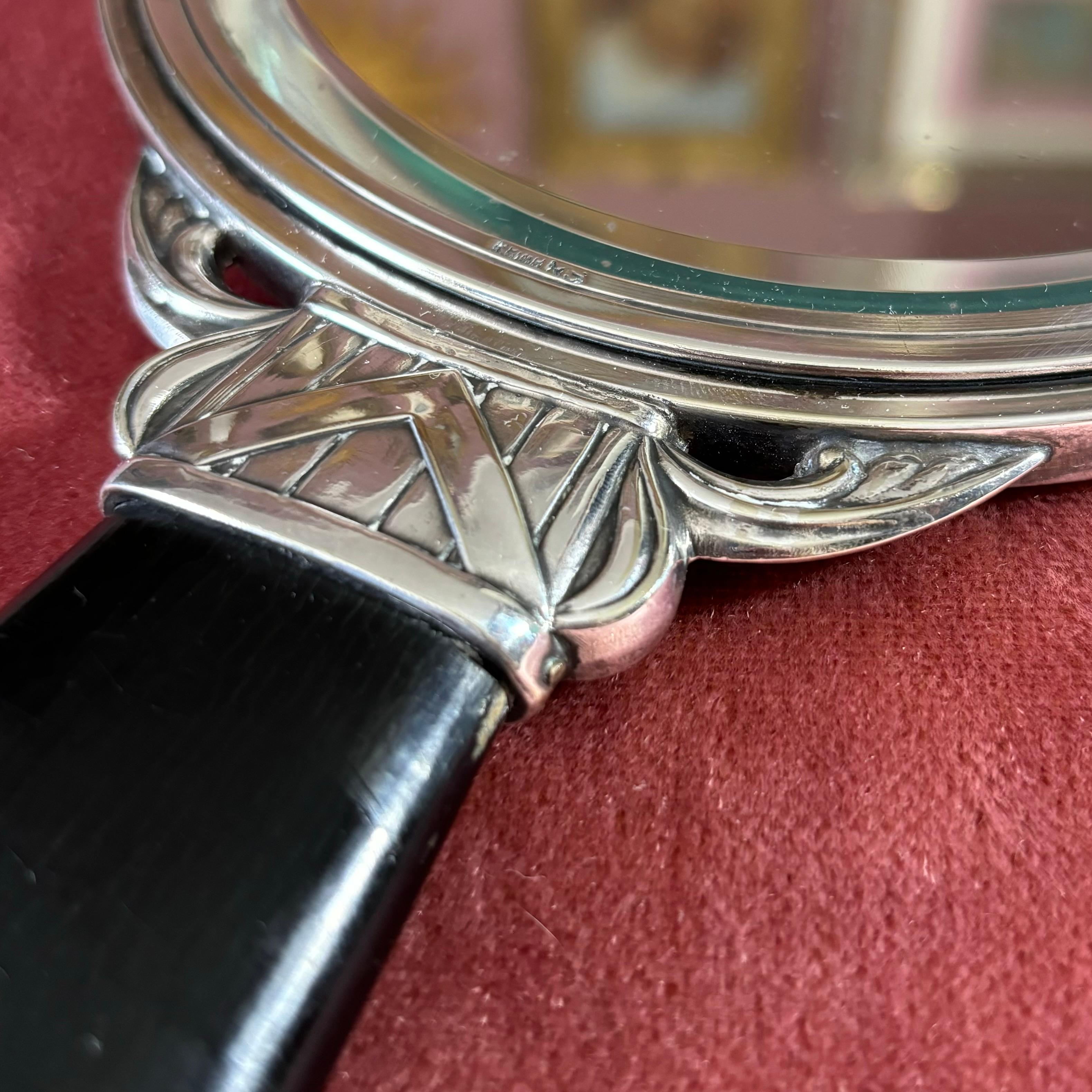 Miroir de coiffeuse suédois art déco à main, argent nickel et bois, années 1930 en vente 1