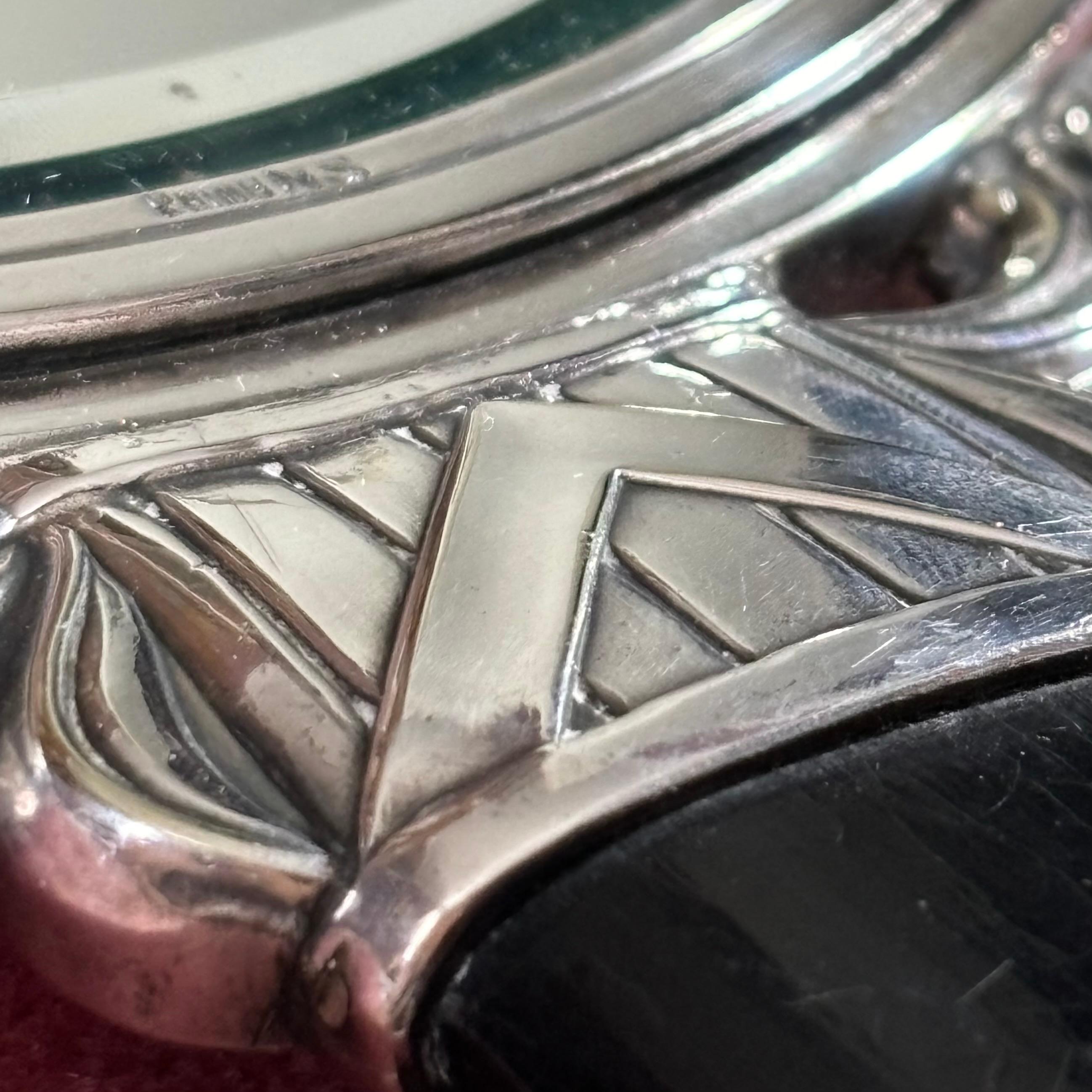 Miroir de coiffeuse suédois art déco à main, argent nickel et bois, années 1930 en vente 2