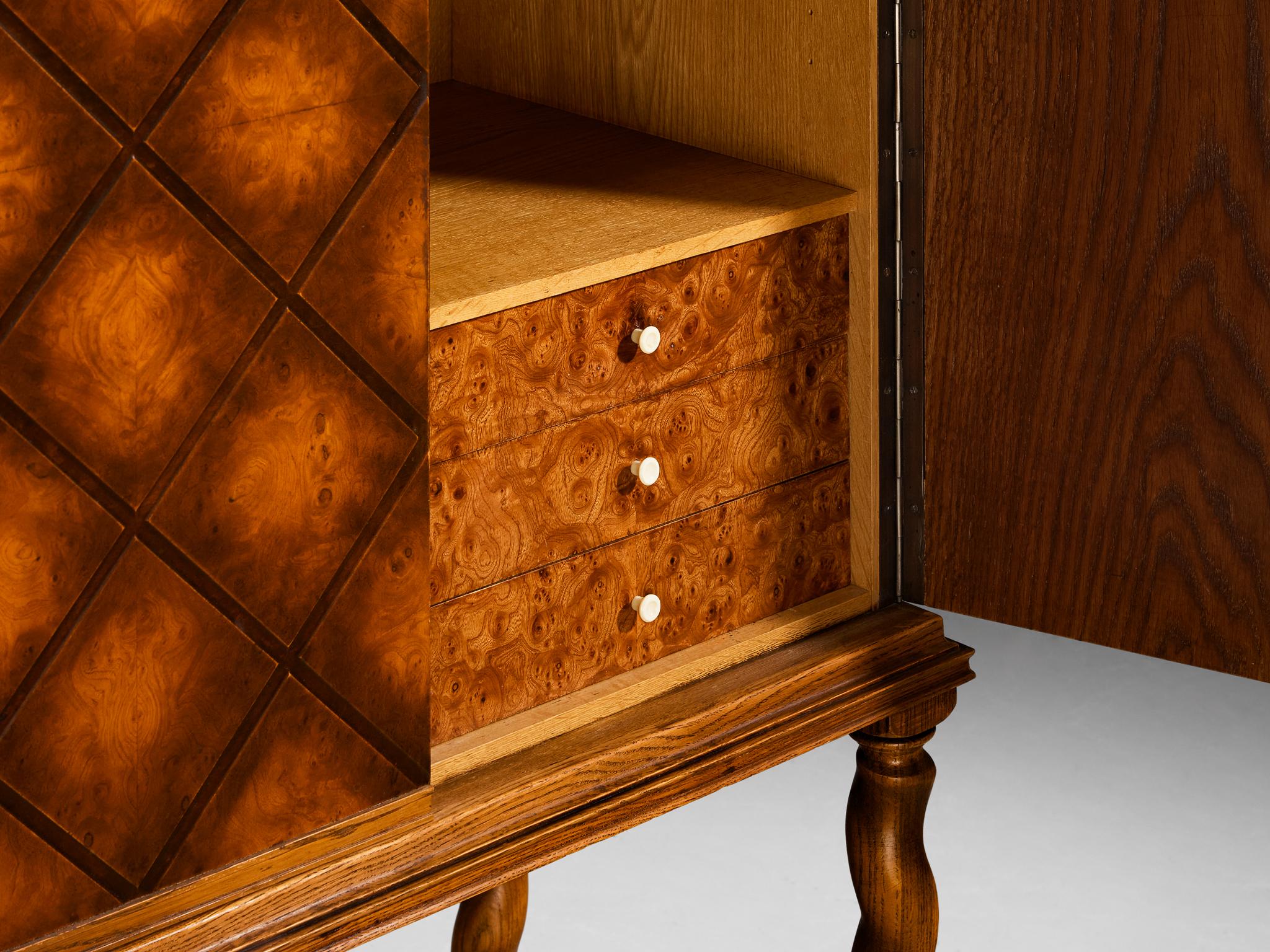 Swedish Art Deco High-Legged Cabinet with Carved Doors in Oak For Sale 4