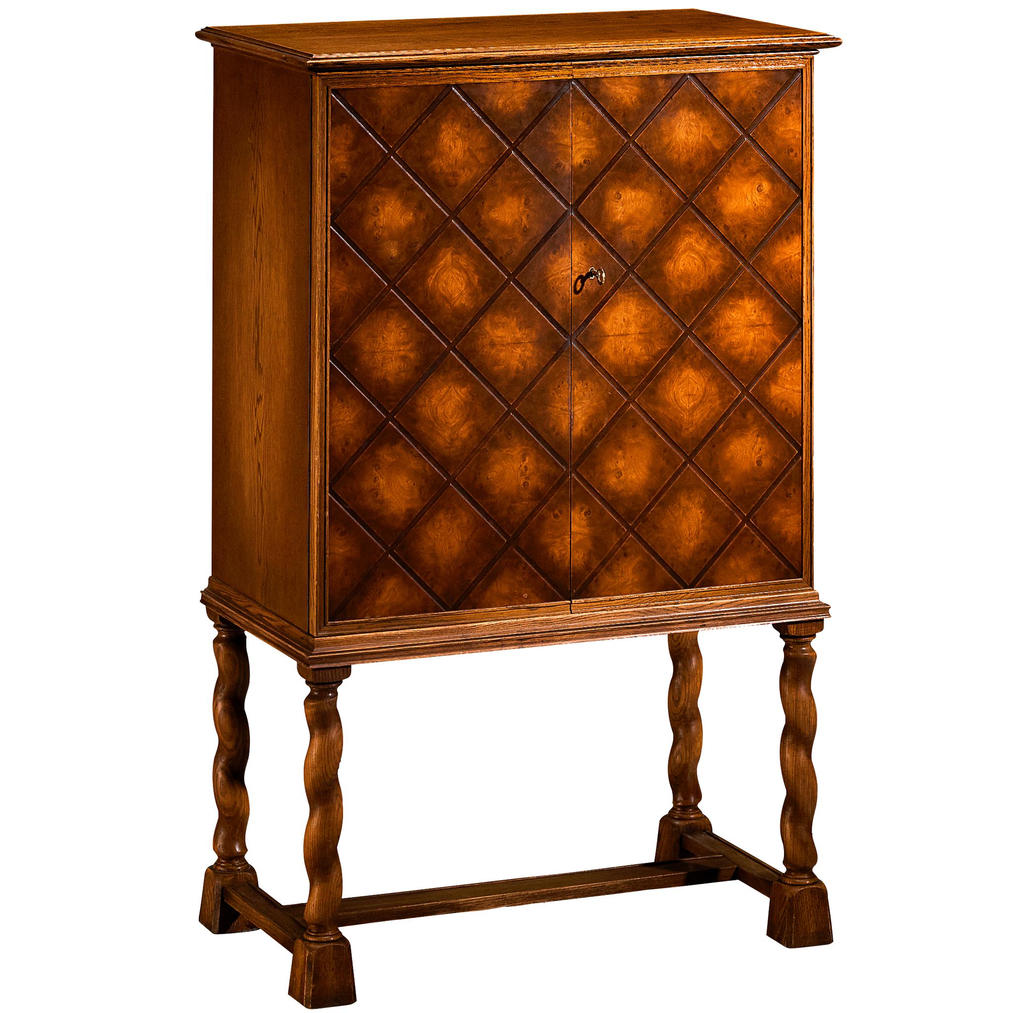Swedish Art Deco High-Legged Cabinet with Carved Doors in Oak For Sale