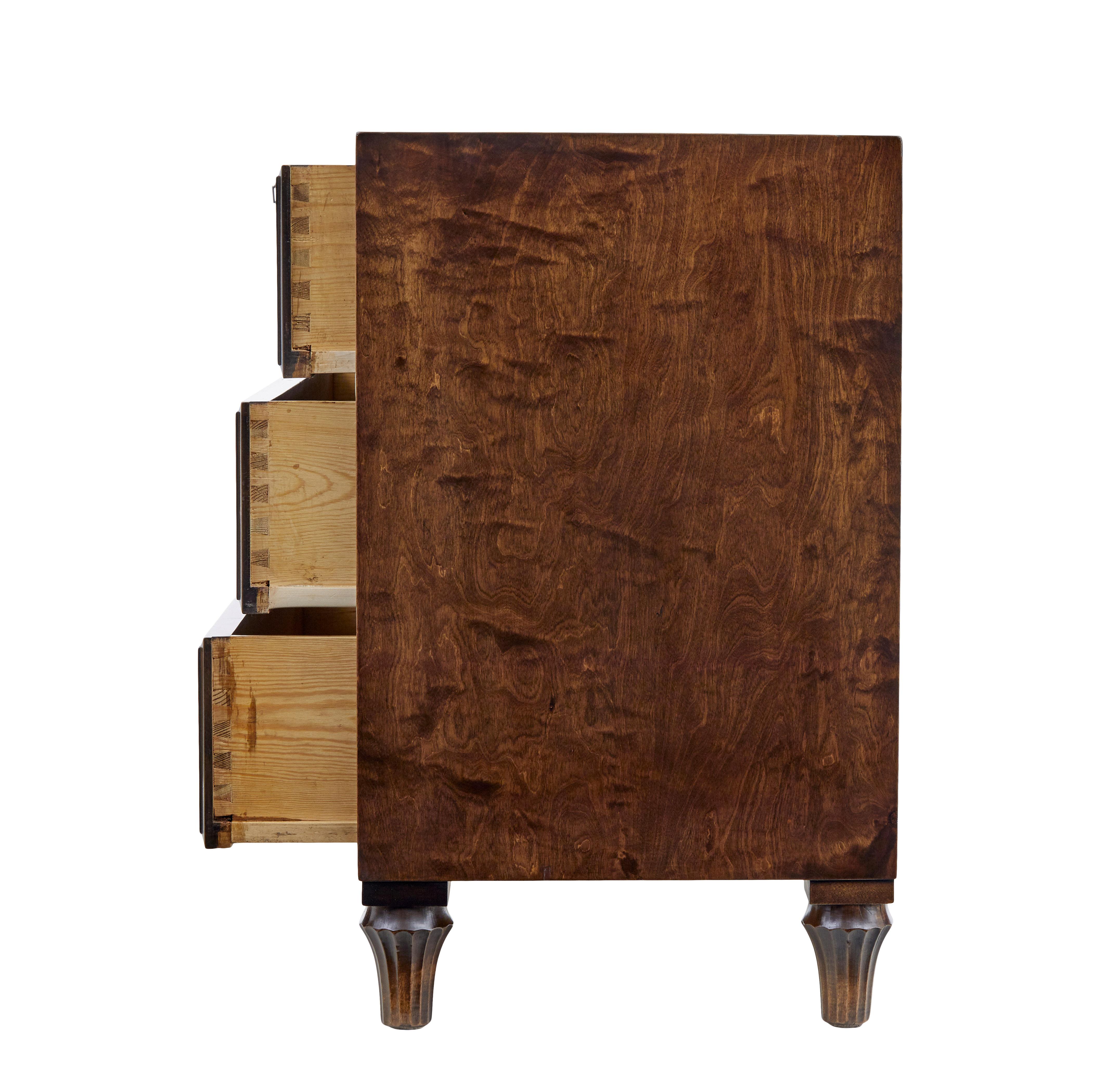 Birch Swedish art deco inlaid birch chest of drawers For Sale