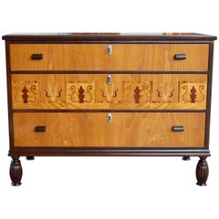 Swedish Art Deco Inlaid Chest of Drawers in Elm, Rosewood and Birch Root, 1930s