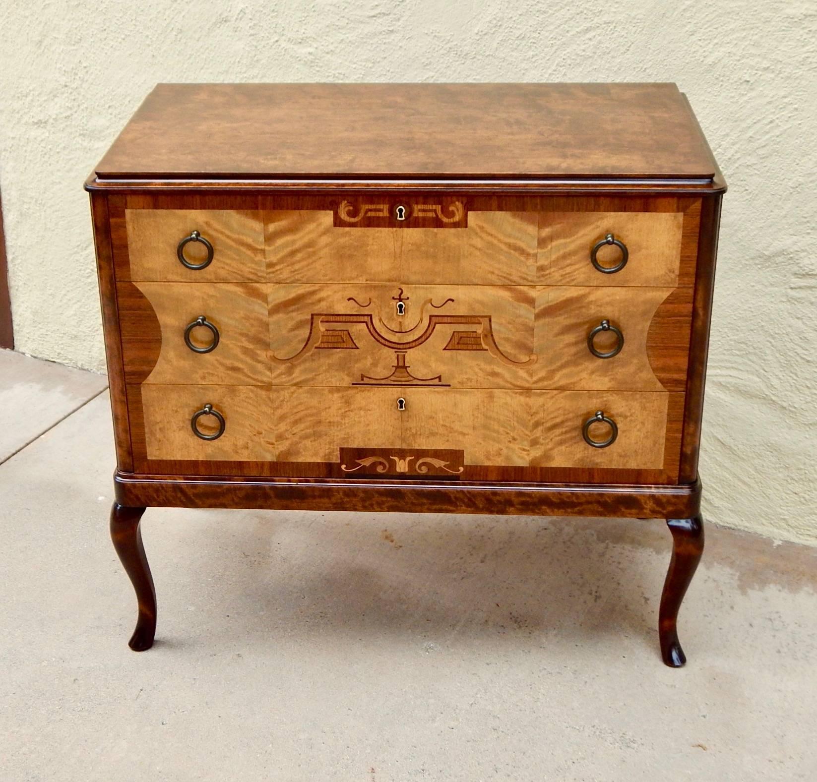 Early 20th Century Swedish Art Deco Inlaid Chest of Drawers by Eric Chambert, Circa 1920 For Sale
