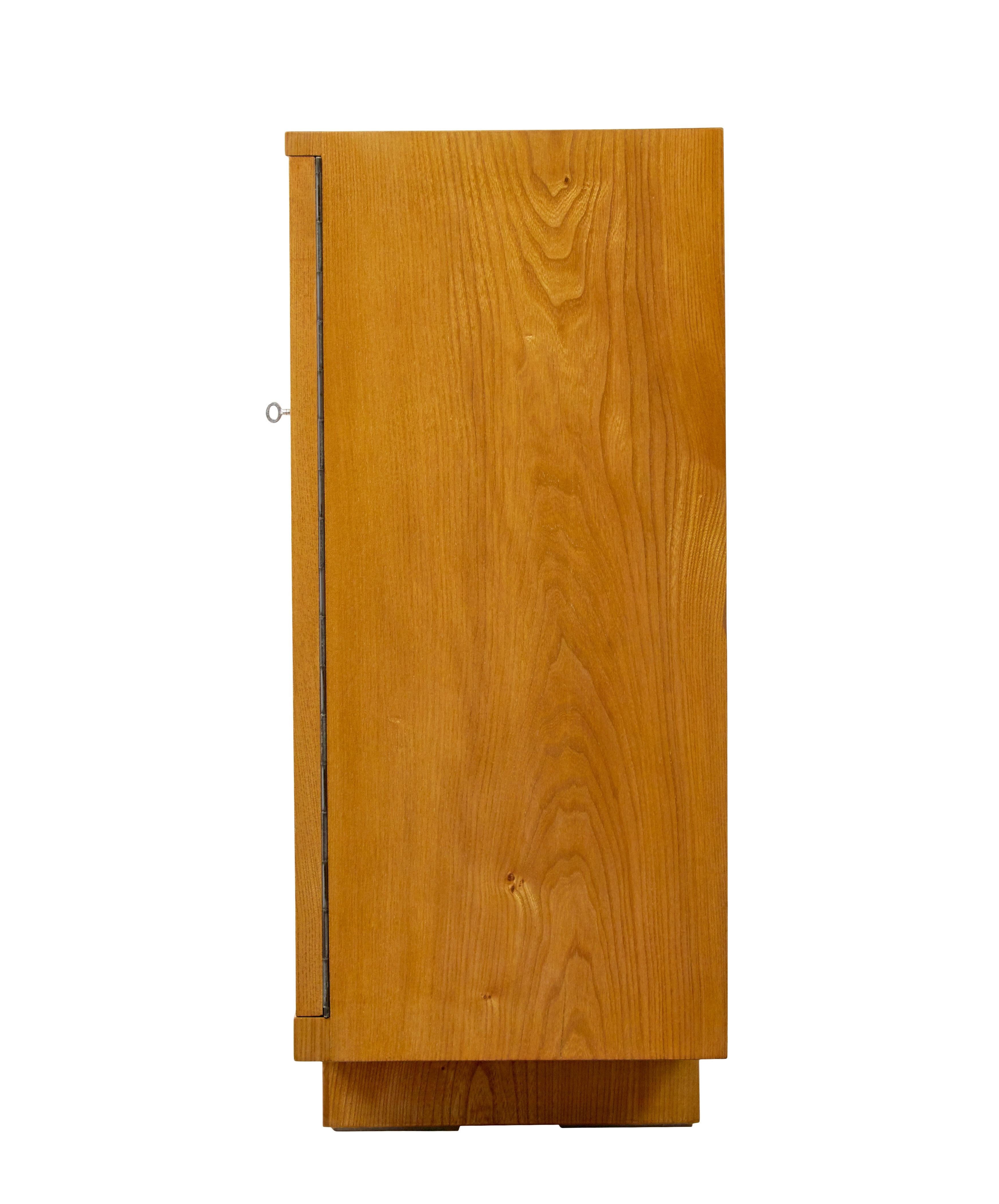 Hand-Carved Swedish art deco inlaid elm low bookcase by  Mjölby Intarsia