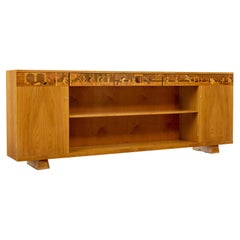 Swedish art deco inlaid elm low bookcase by  Mjölby Intarsia