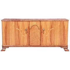 Swedish Art Deco Inlaid Marquetry Burled Maple Sideboard Credenza or Bar Cabinet