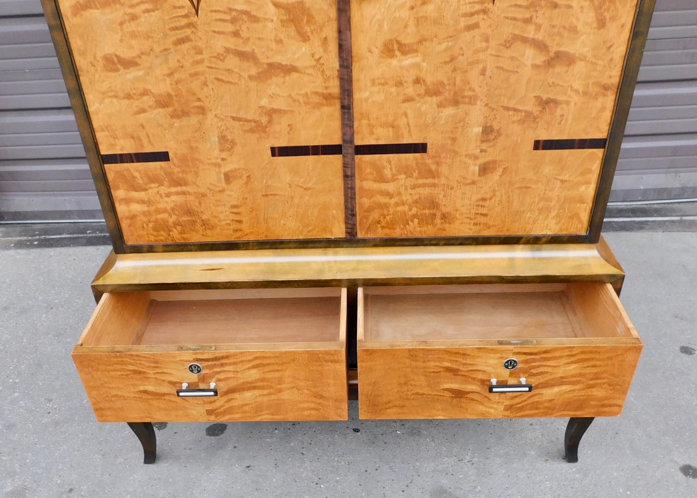 Early 20th Century Swedish Art Deco Inlaid Storage Cabinet in Bookmatched Golden Birch, circa 1920 For Sale