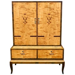 Used Swedish Art Deco Inlaid Storage Cabinet in Bookmatched Golden Birch, circa 1920