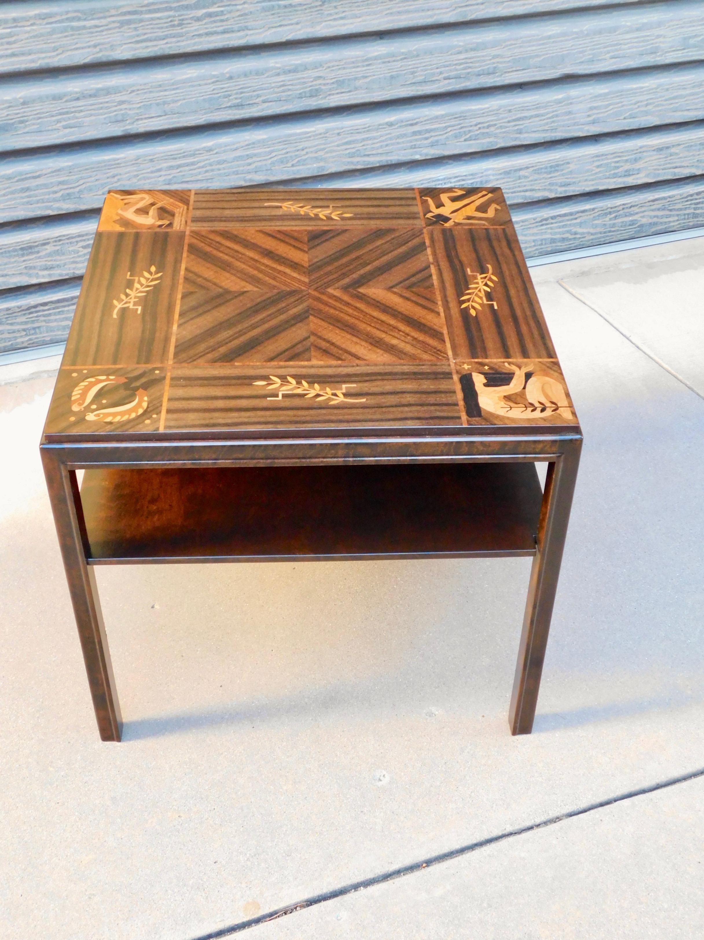 Swedish Art Deco Inlaid Zodiac Side Table in Walnut and Birch by Mjölby Intarsia For Sale 7