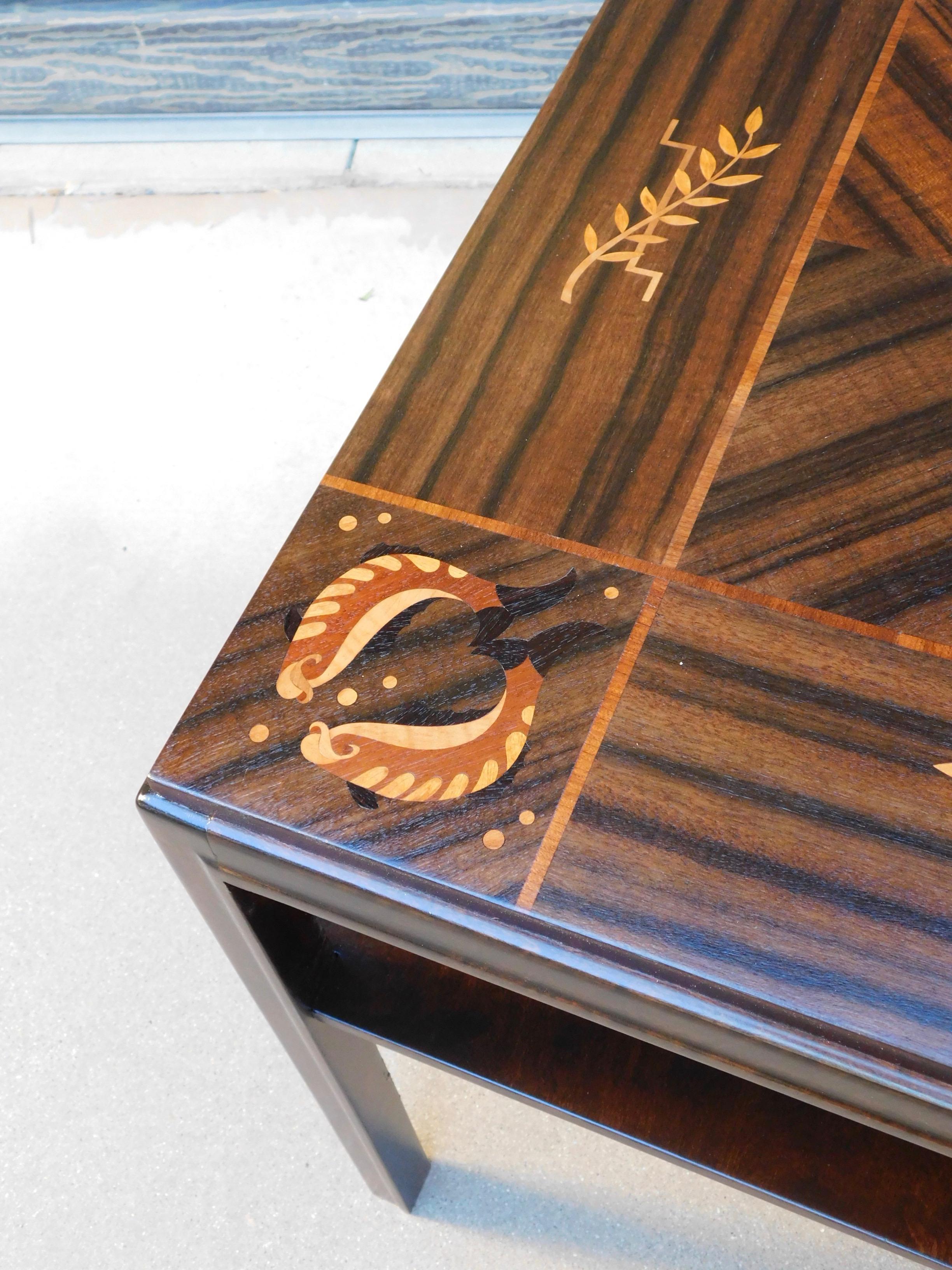 Swedish Art Deco Inlaid Zodiac Side Table in Walnut and Birch by Mjölby Intarsia For Sale 2