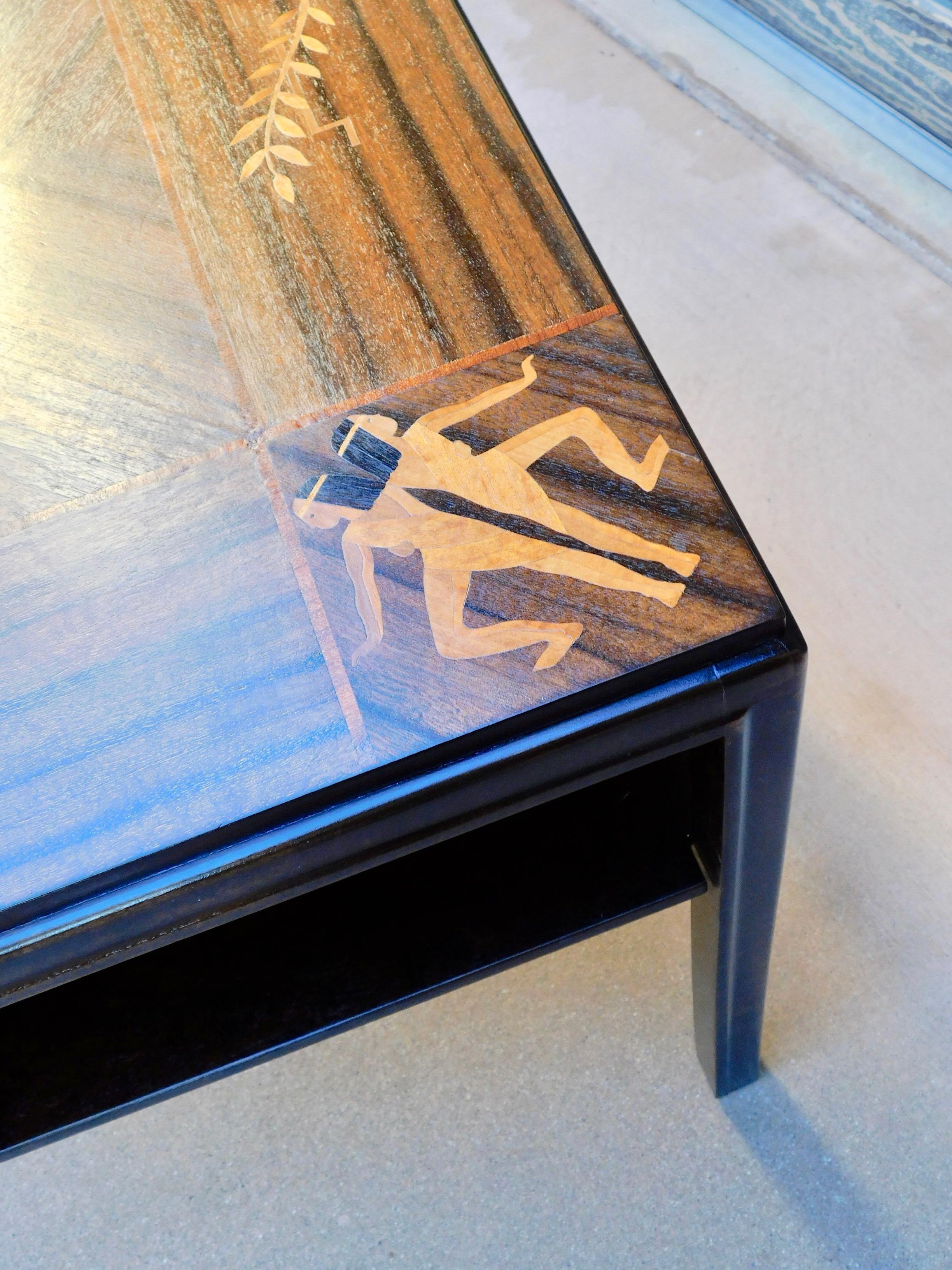 Swedish Art Deco Inlaid Zodiac Side Table in Walnut and Birch by Mjölby Intarsia For Sale 4