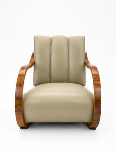 Fauteuil à bascule suédois en cuir Art déco, années 1930