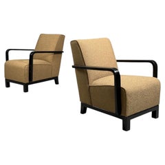 Swedish Art Deco, Lounge Chairs, Ebonized Bentwood, Boucle, Sweden, 1940s