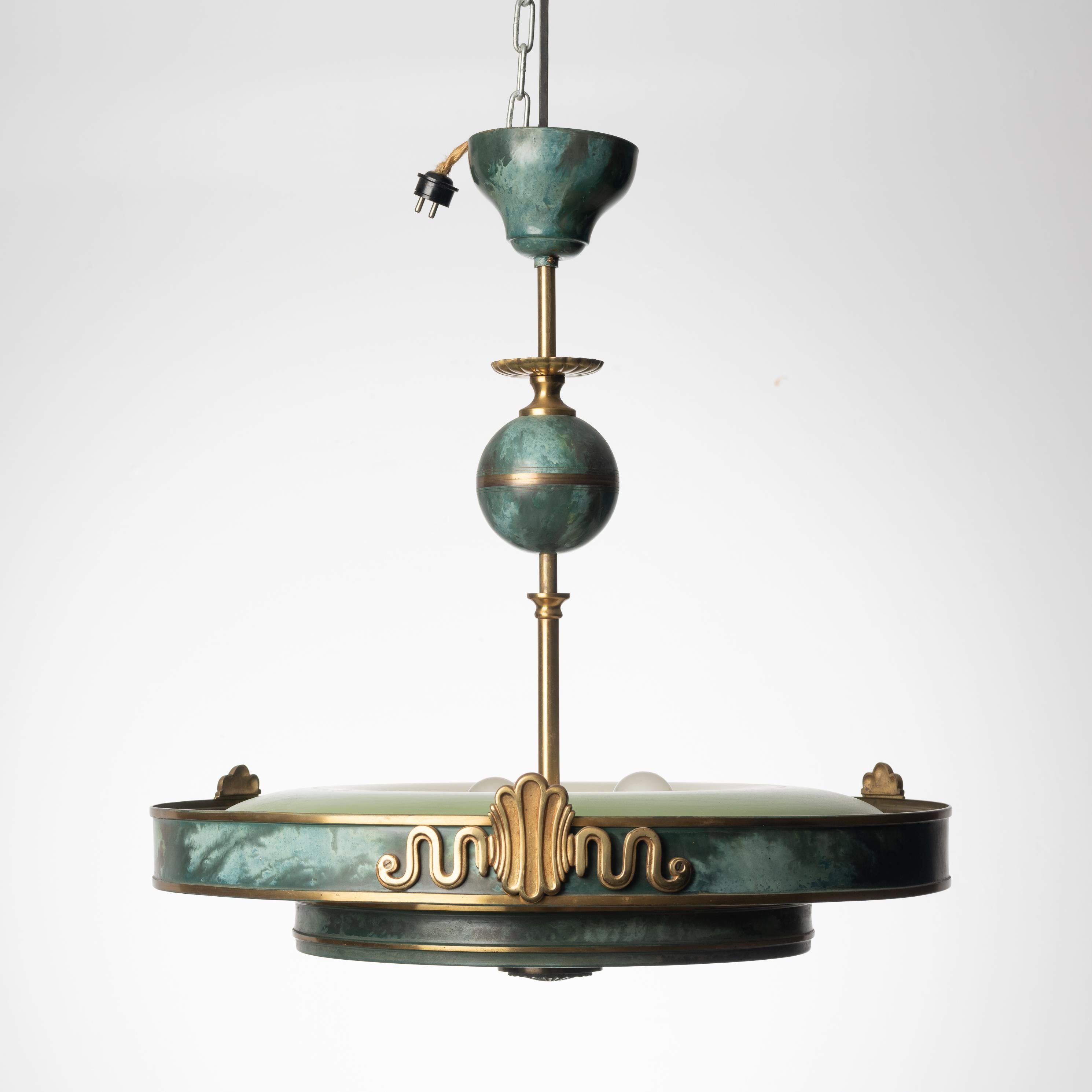 Swedish Art Deco Metal and Brass Ceiling Light In Good Condition In Kramfors, SE