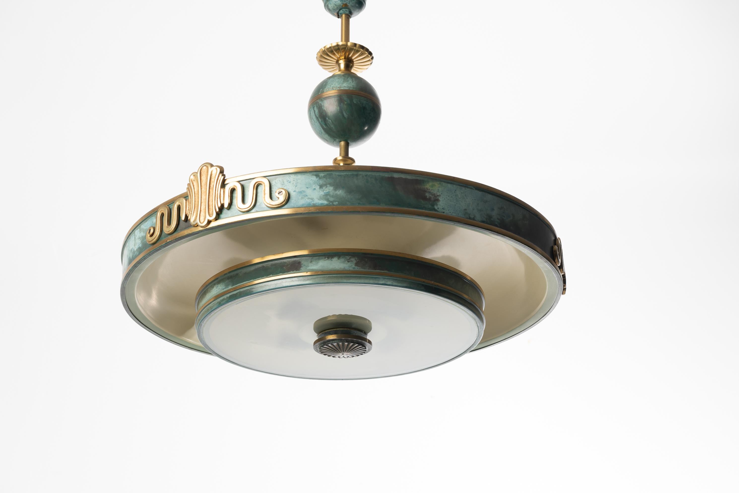 Swedish Art Deco Metal and Brass Ceiling Light 4