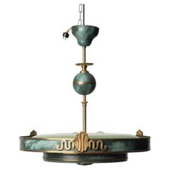 Swedish Art Deco Metal and Brass Ceiling Light