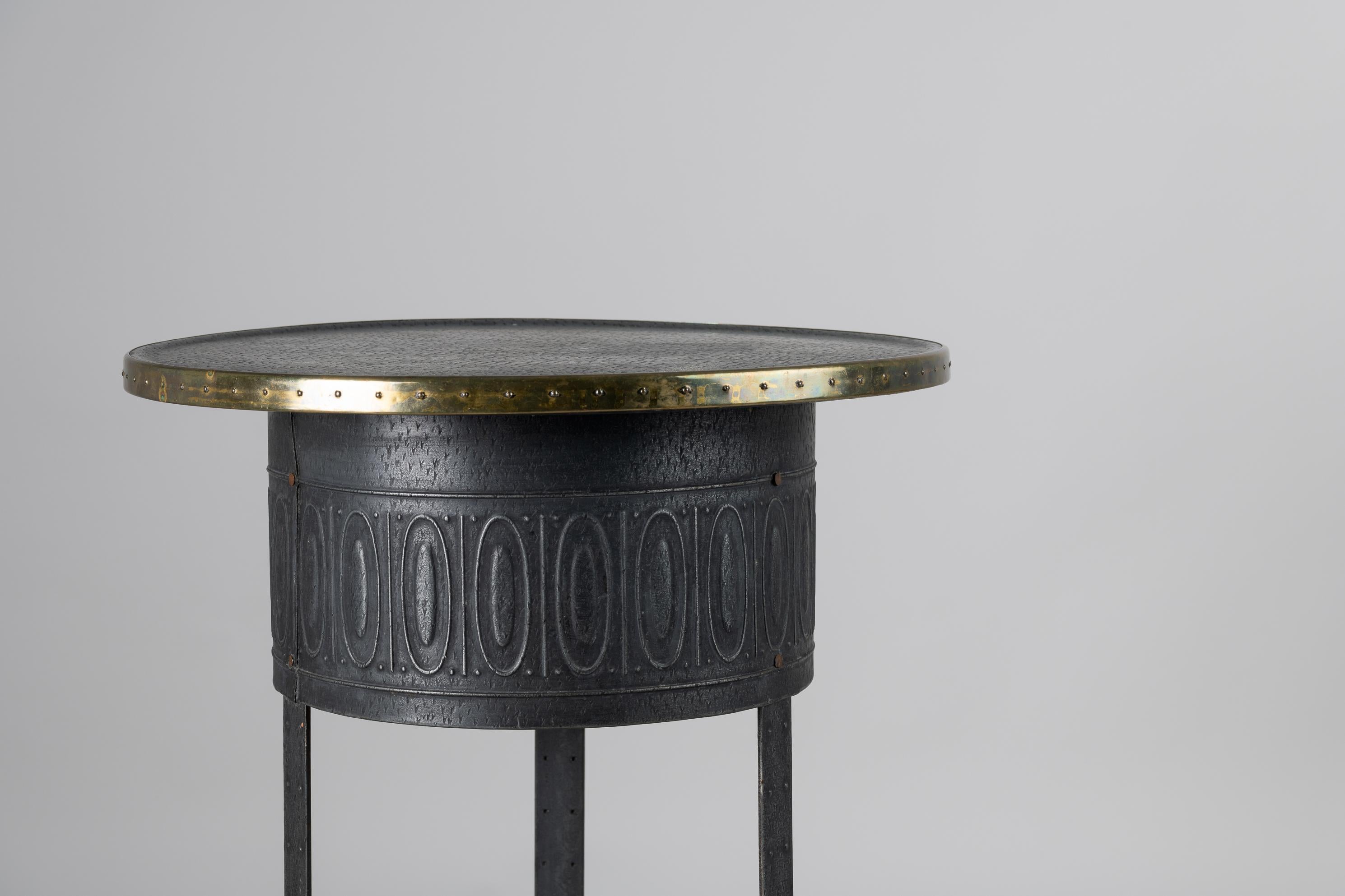20th Century Swedish Art Deco Metal and Brass Round Table For Sale