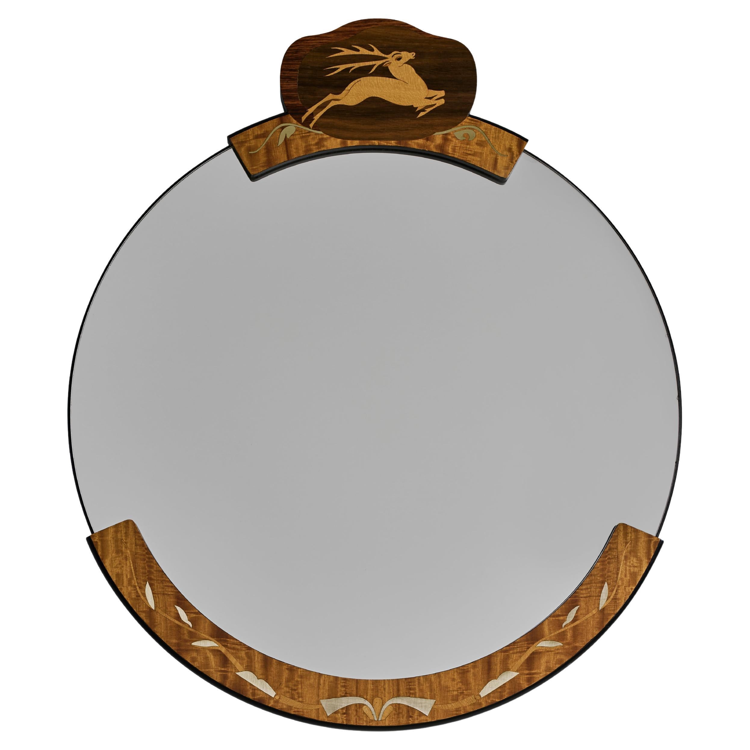 Miroir suédois Art Deco par Birger Ekman pour Mjölby Intarsia, années 1930 en vente