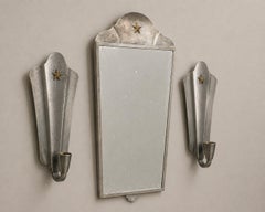 Swedish Art Deco Mirror & Pair of GAB Svenskt Pewter Wall Sconces, 1930s