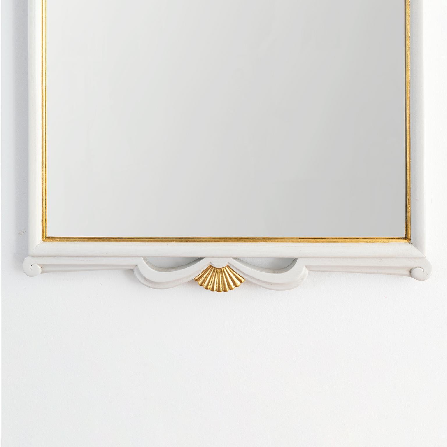 Scandinavian Modern Swedish Grace Swedish Art Deco Mirror with Gold Crown details 
