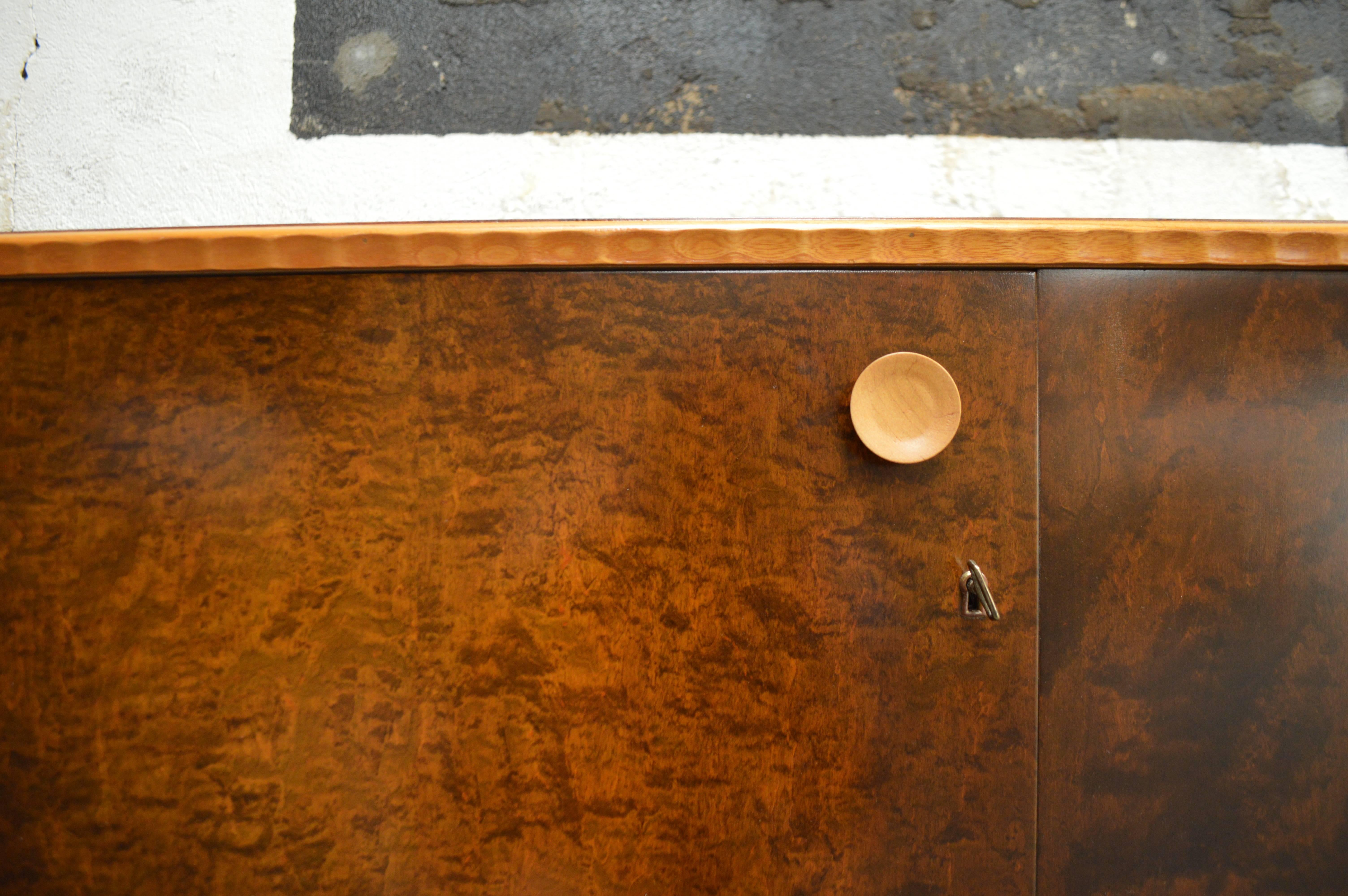 Birch Swedish Art Deco Moderne Intarsia Sideboard Buffet Cabinet