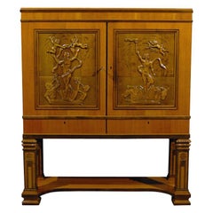 Swedish Art Deco Neoclassical Carved Armoire Cabinet