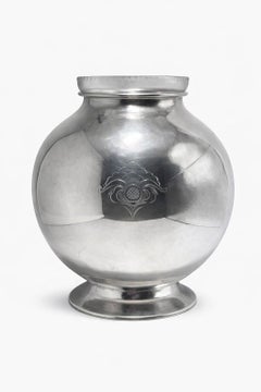 Schwedische Art Deco Neusilbervase von GAB mit Original Glaseinsatz, 1940er Jahre