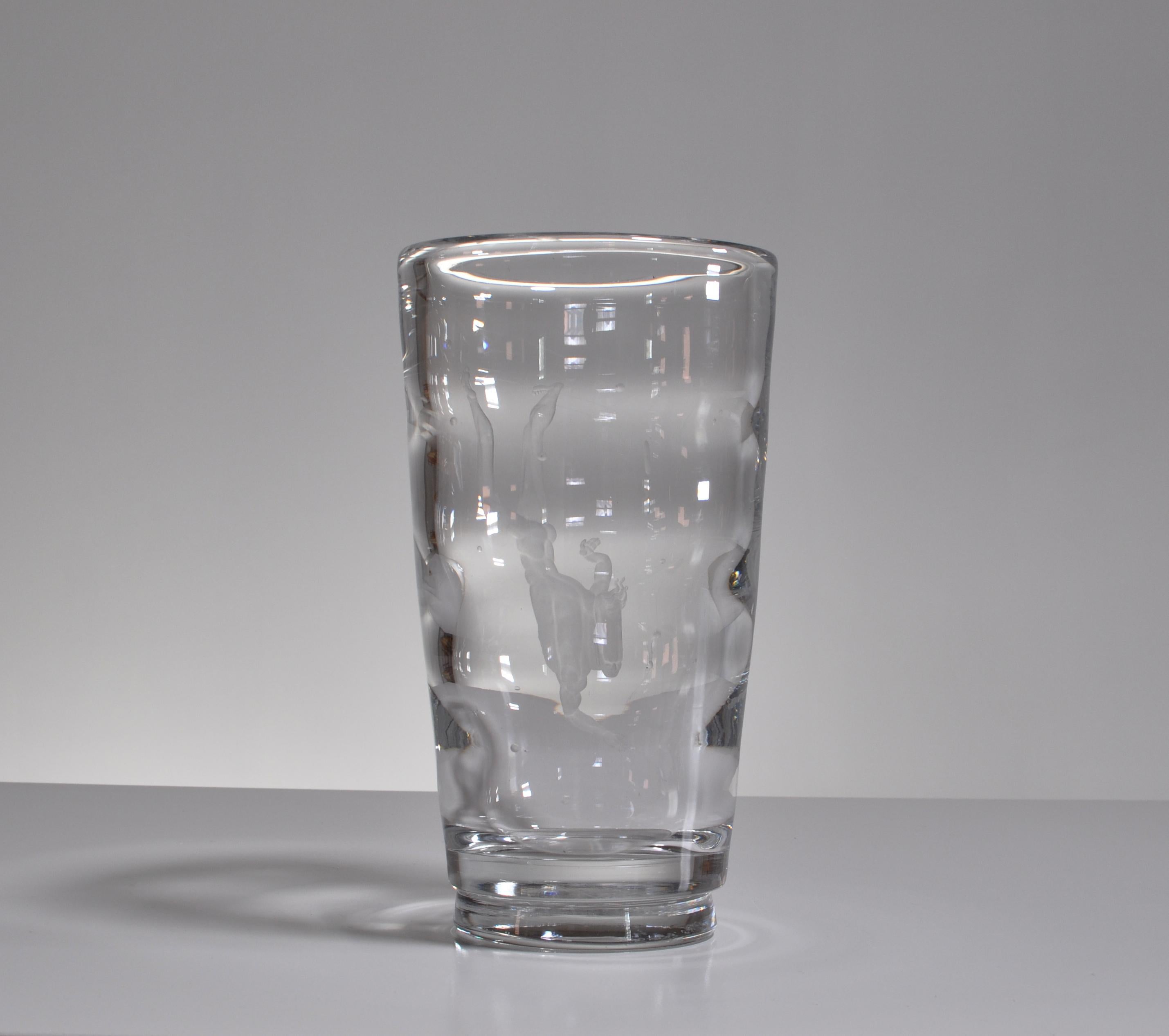 Mid-20th Century Swedish Art Deco Orrefors Glass Vase by Vicke Lindstrand 