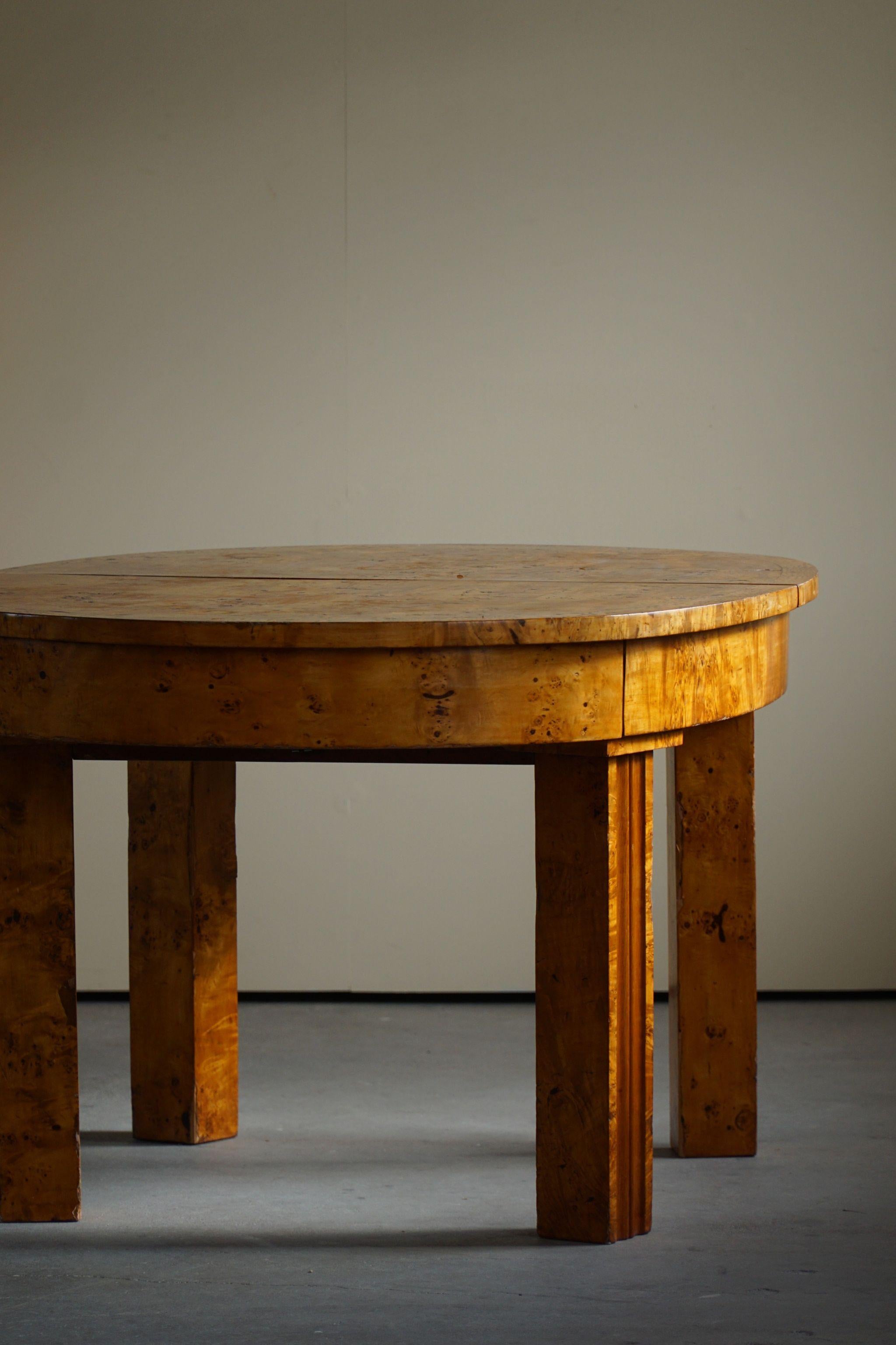 Swedish Art Deco Oval Dining Table in Burl Wood, 1930s 13