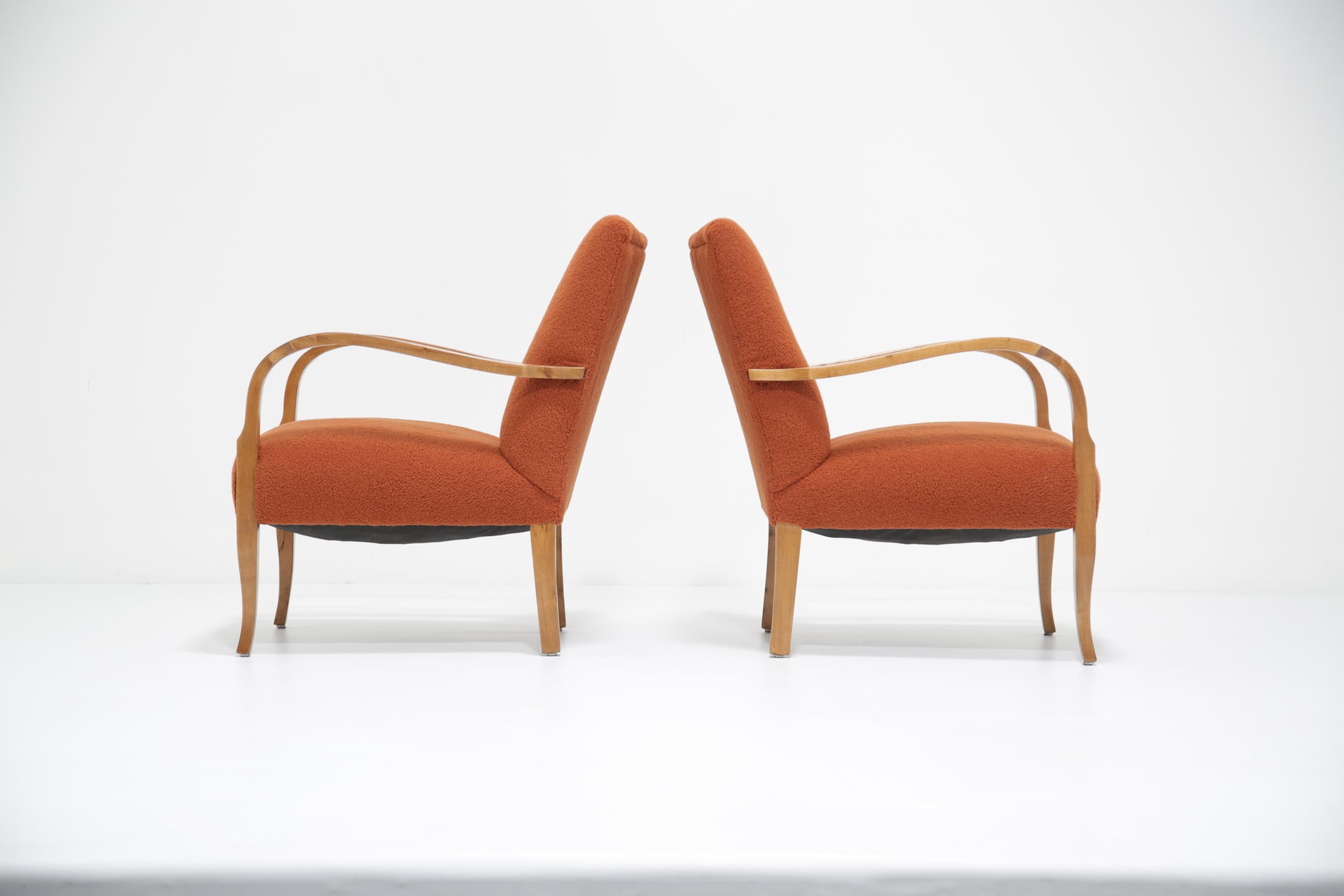 Swedish Art Deco Pair of Terracotta Brown Boucle Armchairs, 1930s. For Sale 7
