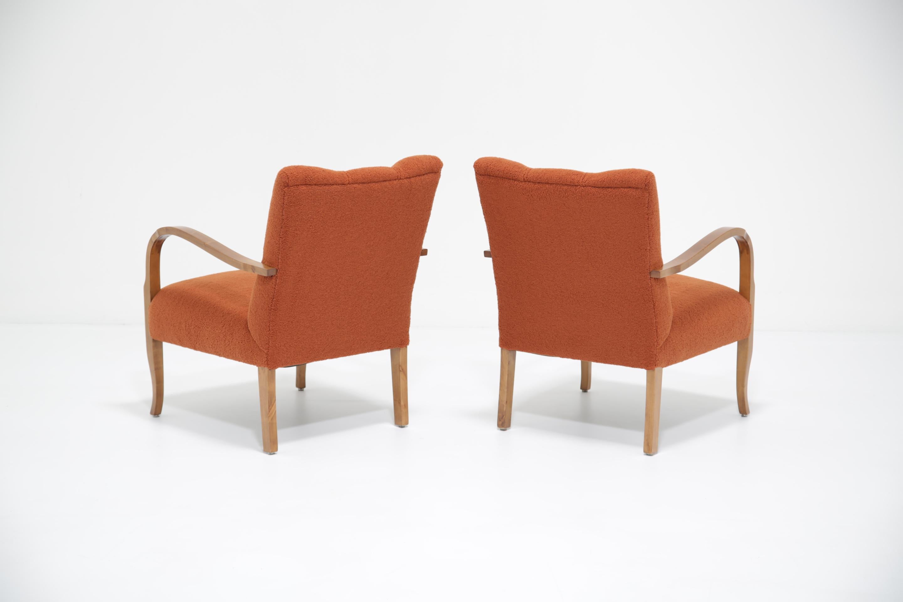 Swedish Art Deco Pair of Terracotta Brown Boucle Armchairs, 1930s. For Sale 8