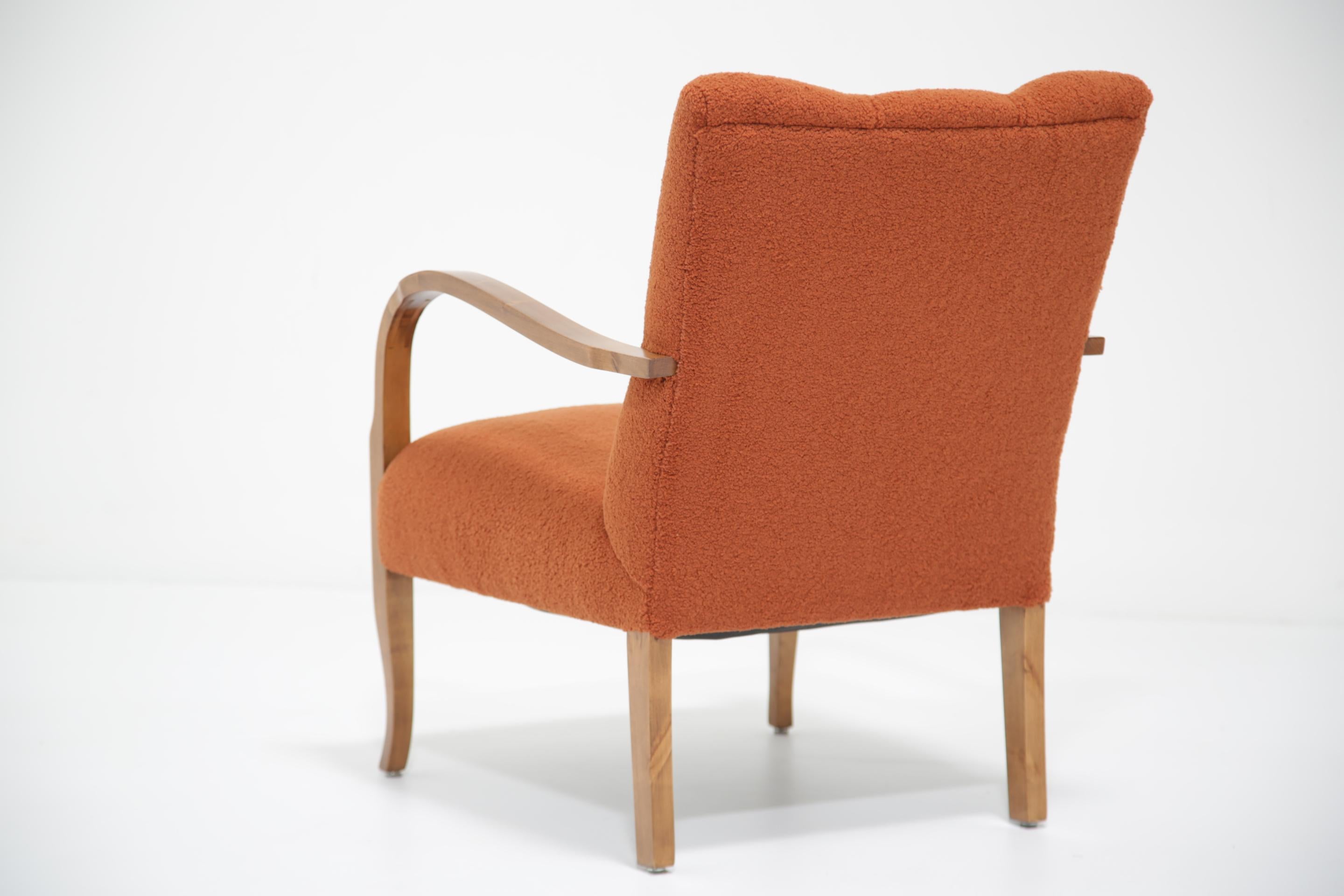 Swedish Art Deco Pair of Terracotta Brown Boucle Armchairs, 1930s. For Sale 9