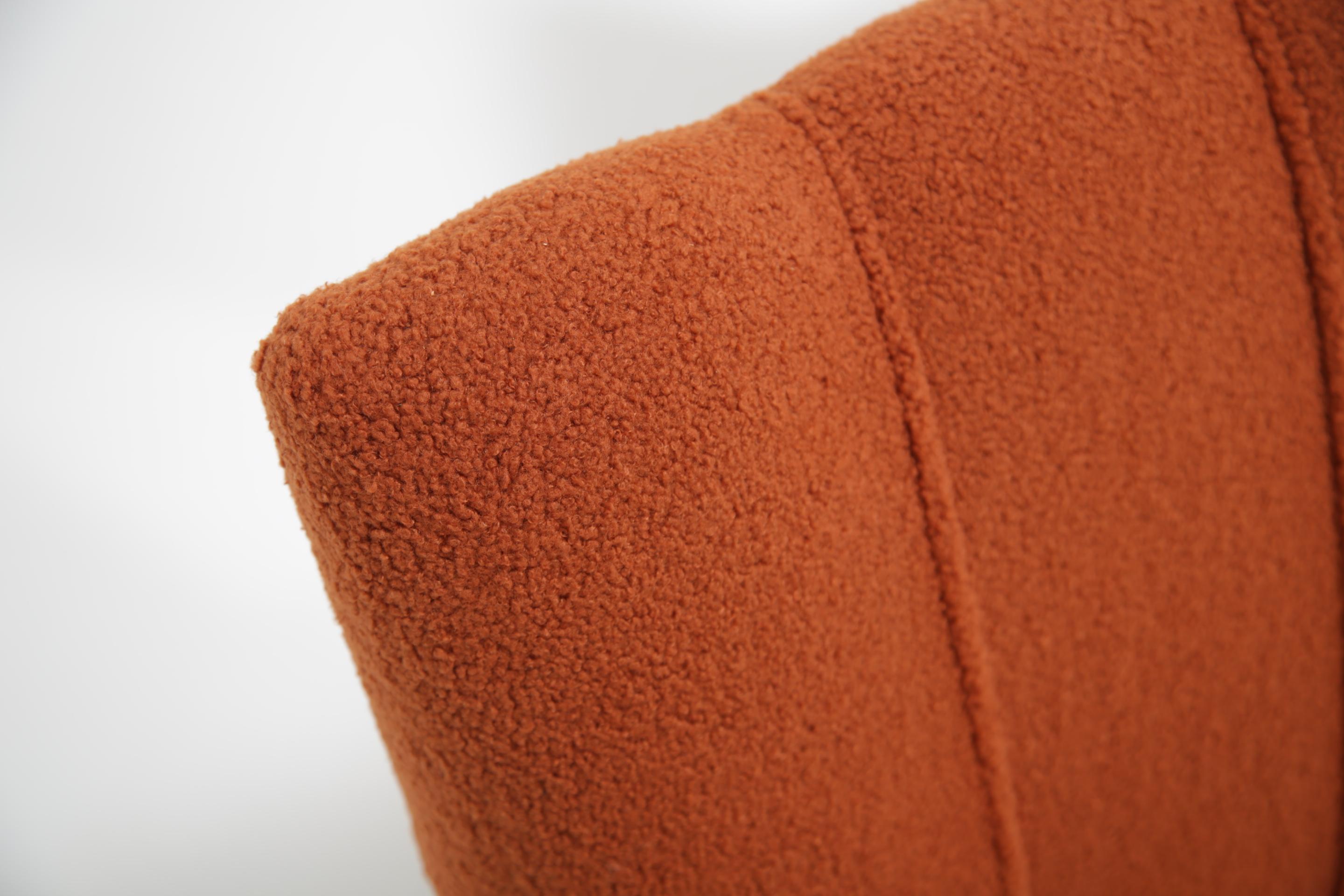 Swedish Art Deco Pair of Terracotta Brown Boucle Armchairs, 1930s. For Sale 2