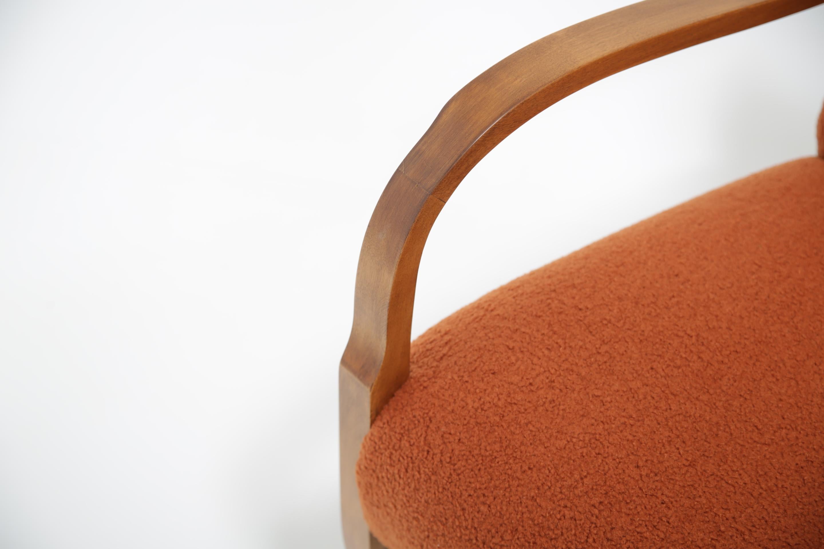 Swedish Art Deco Pair of Terracotta Brown Boucle Armchairs, 1930s. For Sale 3