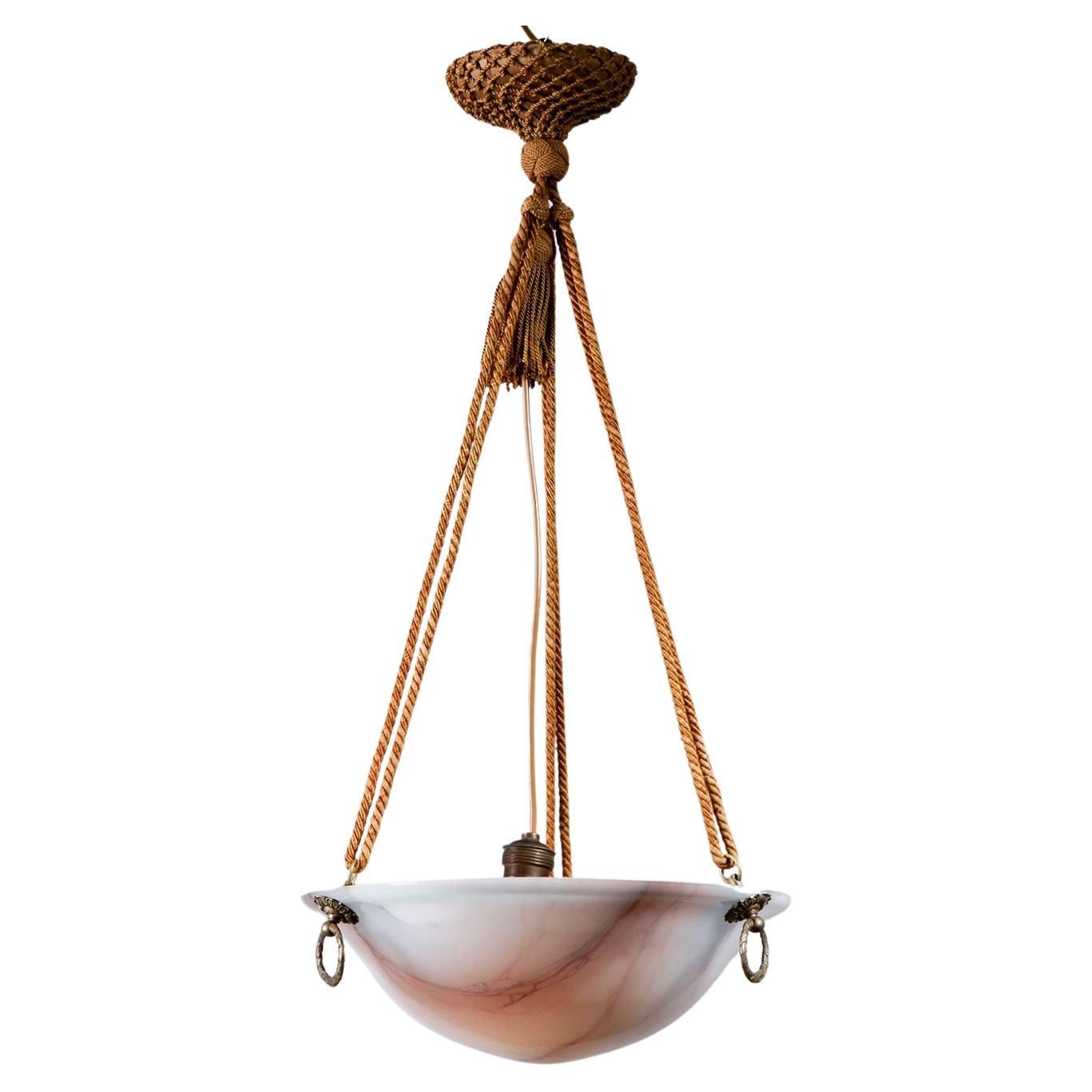 Swedish Art Deco Pendant Lamp in Alabaster and Brass, 1930s For Sale