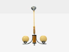 Swedish Art Deco, Pendant Light, Burl, Cord, Glass, Chrome, Sweden, 1930s