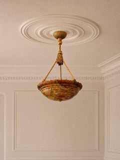 Swedish Art Deco, Pendant Light, Rope, Alabaster, Sweden, 1930s